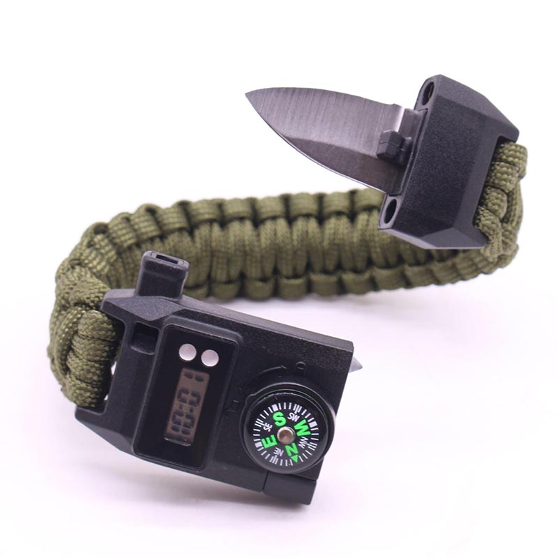 7-In-1 Paracord Survival Bracelet Knife with Digital Watch Compass Whistle